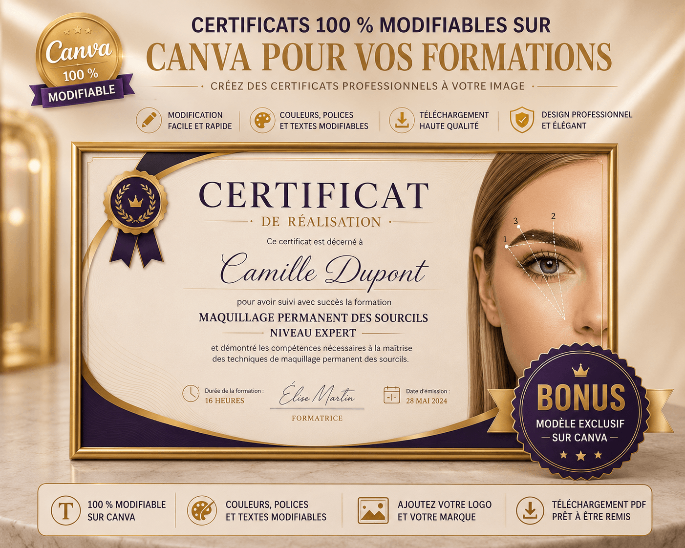 Aperçu du certificat modifiable